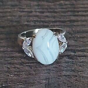 Vintage Lace Agate Ring with Amethyst 925 Sterling Silver VTG size 6 NV